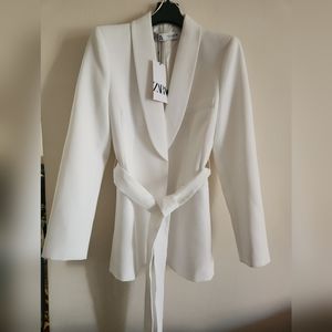 Nwt Zara belted tuxedo collar  jacket ecru sz S BNWT
